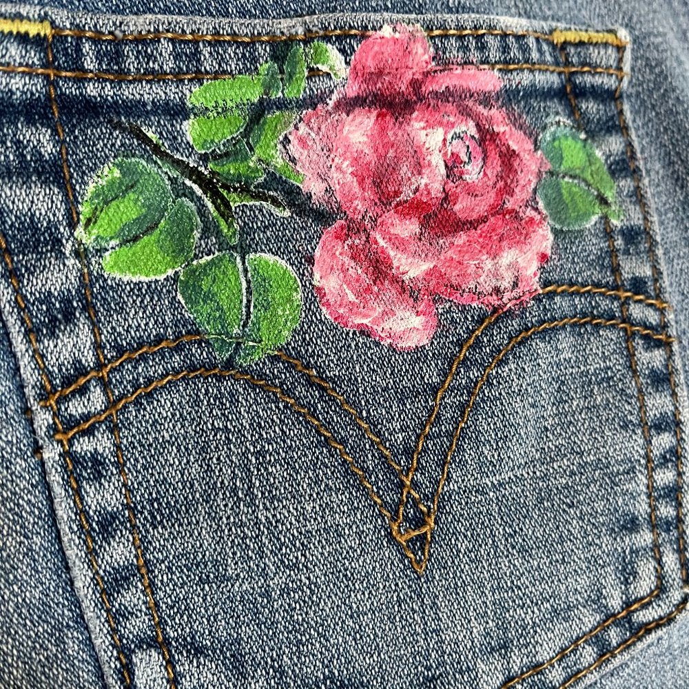 Levi 's Hand Painted, Upcycled, Jeans. Size 6. One of a Kind.